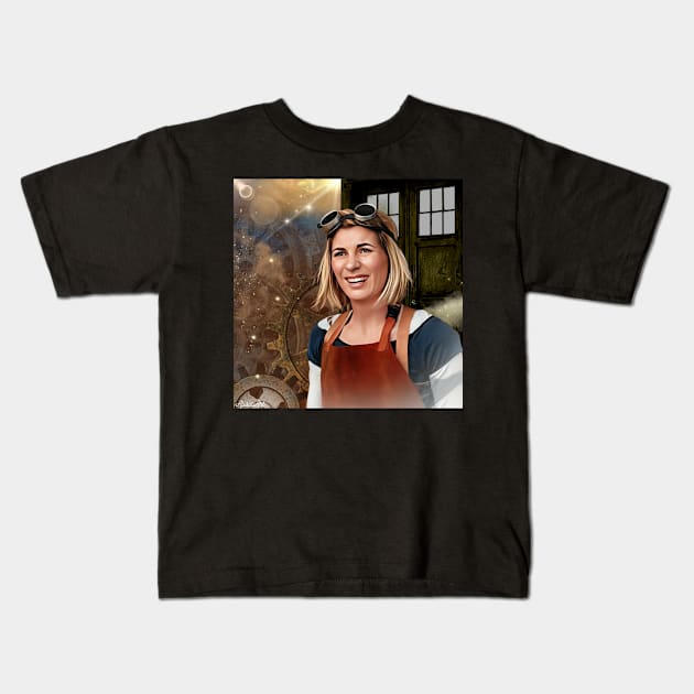 13th doctor/Steampunk time traveler Kids T-Shirt by AlisiaArt